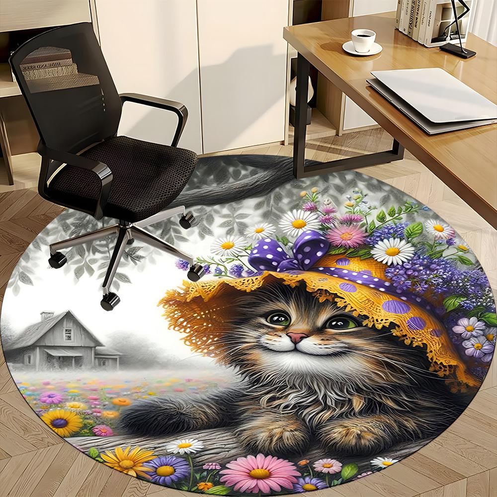 1pc Floral Hat CatChair Carpet for Office, Indoor Non-Slip Washable Polyester Fiber Carpet, Mat For Office, Machine Washable