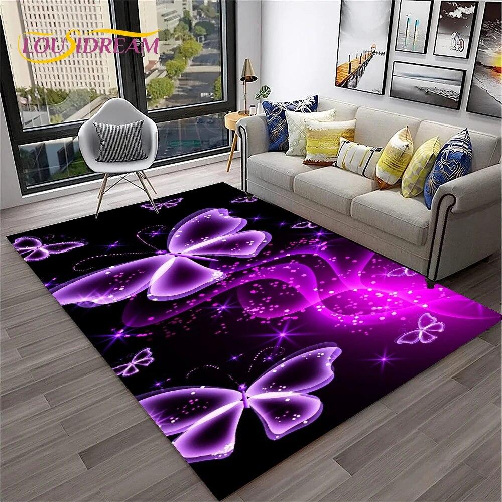 3D Luxury Dream Butterfly Flower Carpet Rug for Home Living Room Bedroom Sofa Doormat Decor,Kid Play Area Rug Non-slip Floor Mat