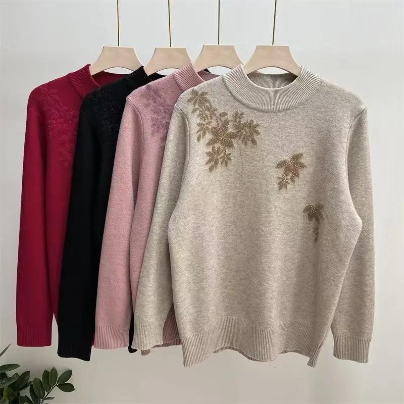 Plus Velvet Thick Sweater Mother Extra-thick One-piece Velvet Knitted Bottoming Shirt Warm Knitted Top Women