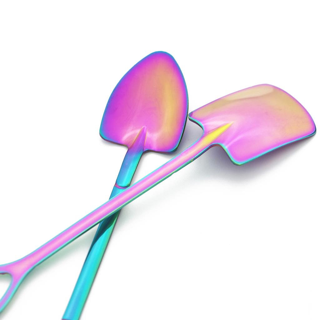 Rainbow Stainless Steel Shovel Spoon Set Ice Cream Stirring Spoon Tool Creative Teaspoon Dessert Coffee Spoon Party Cutlery Set