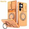 Fundas For Samsung Galaxy S26 S25 S24 S23 S22 Ultra Plus S25FE S24FE Case Slide Camera Protect With Card Ring Holder Armor Cover
