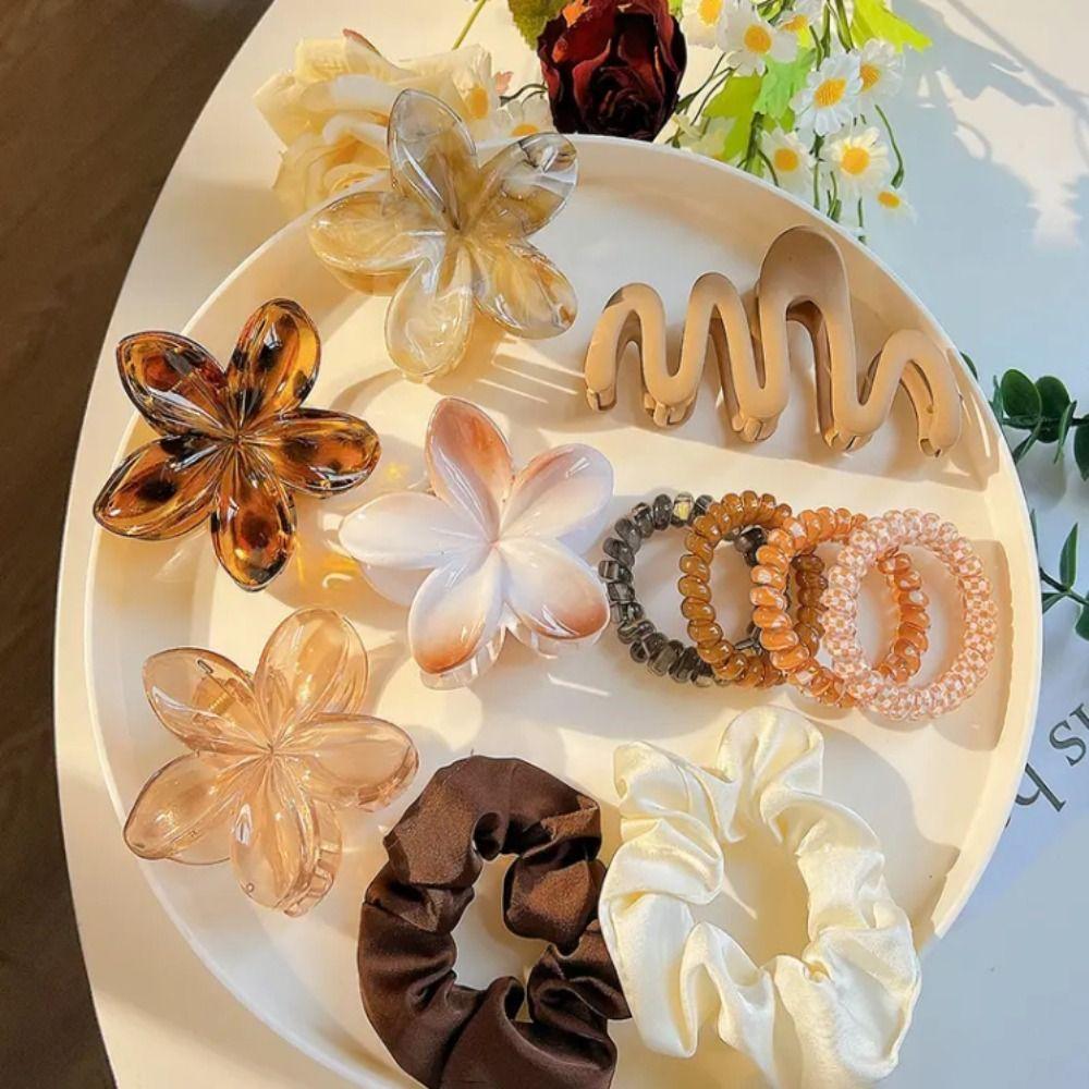 11pcs/Set Plumeria Hawaiian Hair Clamps Set Elastic Ponytail Holder New Hair Rope  Hair Styling