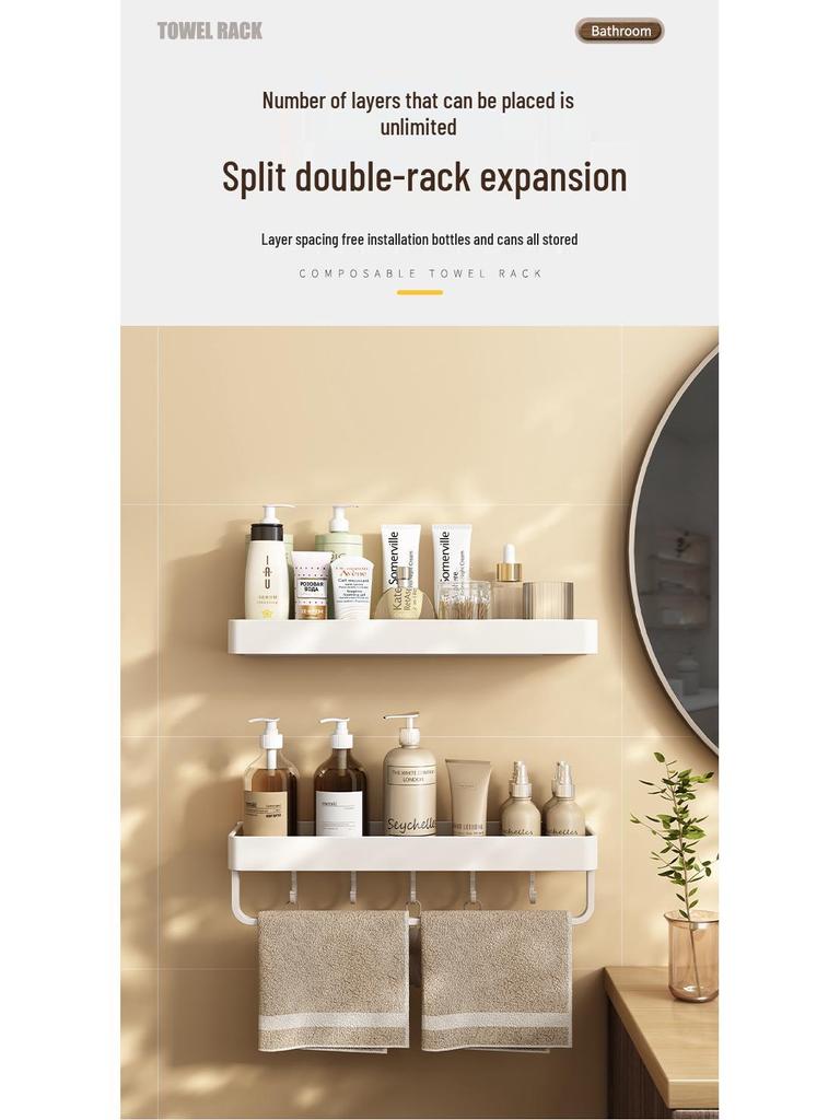 White No-Drill Wall-Mounted Bathroom Organizer and Vanity Shelf