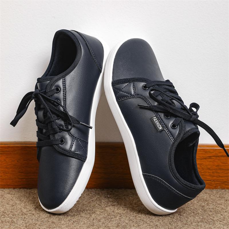 Wide Toe Walking Shoes Business Casual Sports Shoes Waterproof Flats Teenagers PU Leather Fashion White Shoes