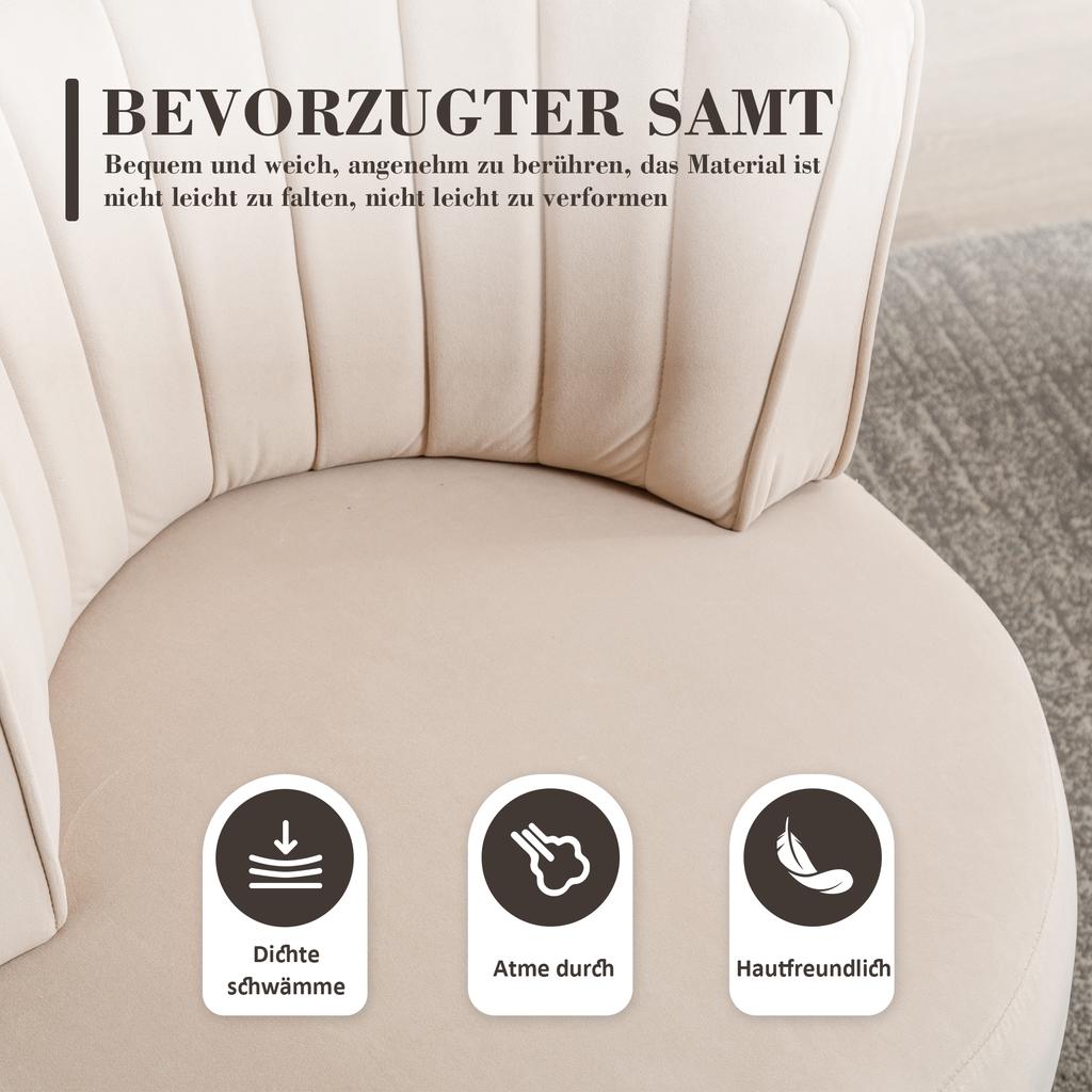Silla Giratoria Moderna de 360 Grados, Acabado Suave de Terciopelo, Respaldo, Estructura Estable, Sillas Tipo Barril, Adecuada para Sala de Estar Dormitorio Estudio, Beige