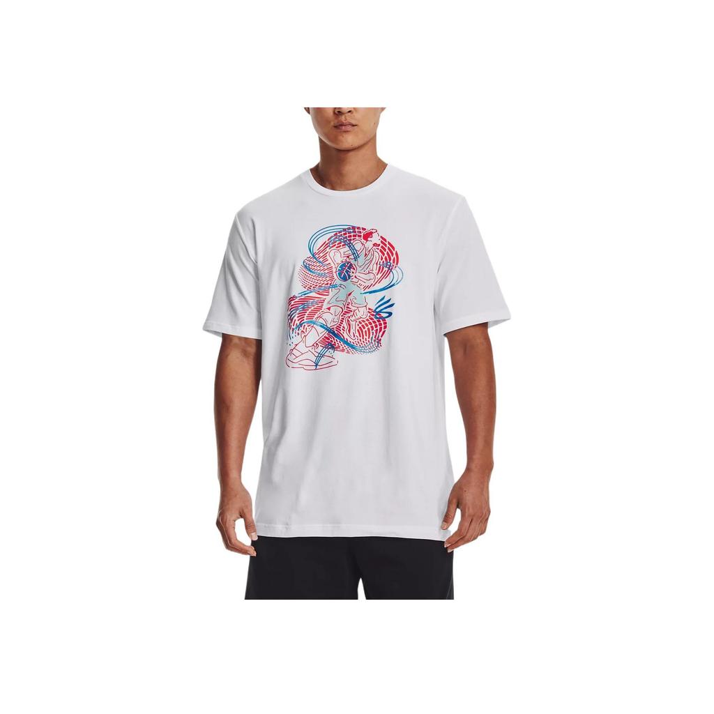 Under Armour Pattern Print Crew Neck Short Sleeve T-Shirt Men Tops White 1374209-100