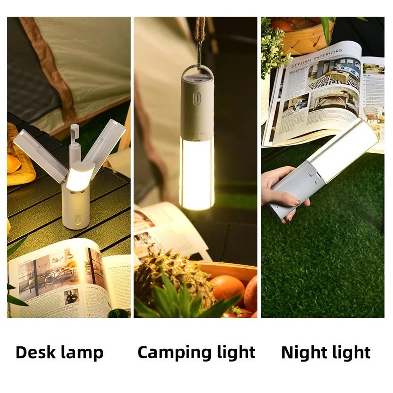 LED Outdoor Camping Light Waterproof Foldable Portable Rechargeable Desk Lamp Indoor Dormitory Multifunctional Hanging NightLamp