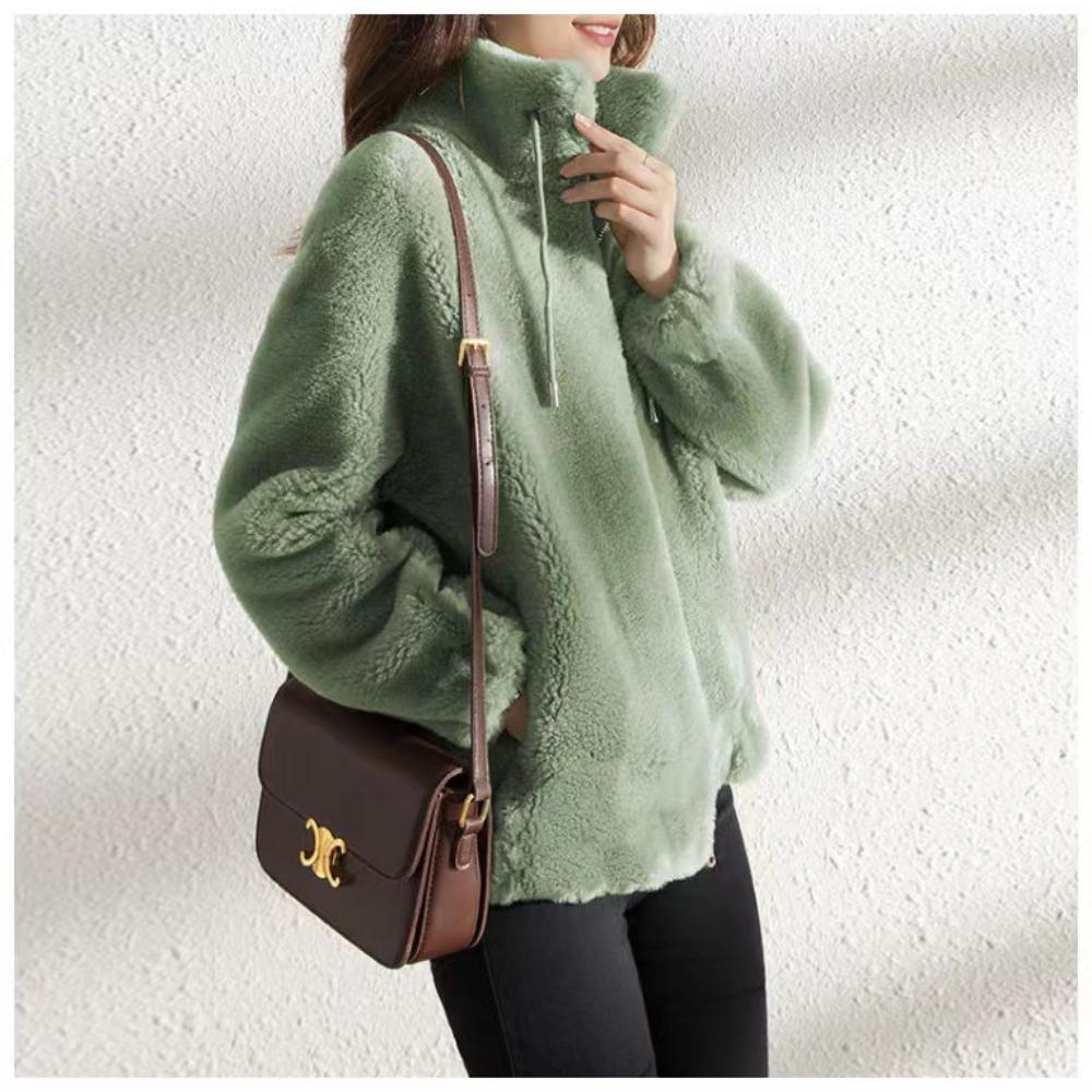 Double Sided Velvet Warm High Neck Hoodie for Autumn and Winter, Women's Cardigan with Zipper and Plush Top