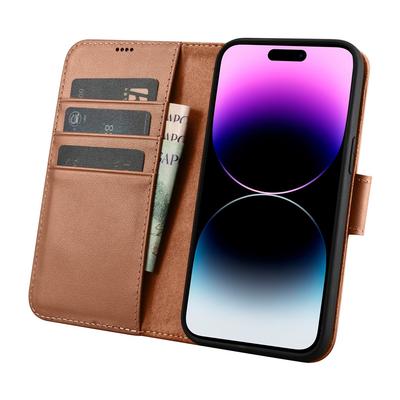 2in1 Leder Flip Case iPhone 14 Pro Anti-RFID Wallet Case Braun