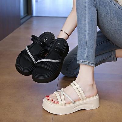 Beautiful Thick-soled Cool Slippers for Women's Summer Wear 2025 New High-end Skirt One-word Seaside Beach Shoes