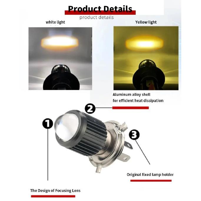 1pc H4 H6 BA20D LED Motorcycle Headlight Bulb Moto Spotlights CSP Lens White Yellow Hi Lo Lamp Scooter Accessories Fog Lights