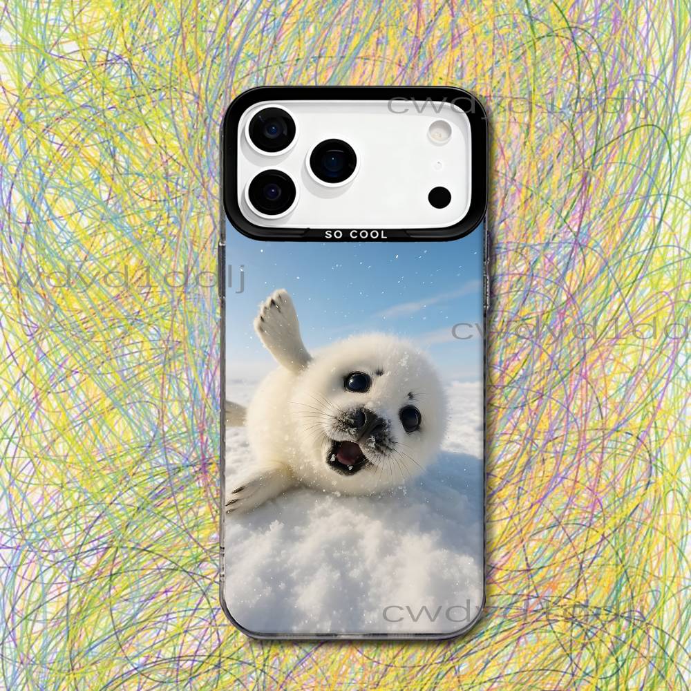 

Cute S-Seal Seals Animal For iPhone 17,16,15,14,13,12,X,8,Pro,Max,Plus,SE4,Air,Mini Anti-Slip Black IMD Matte Case iPhone17air