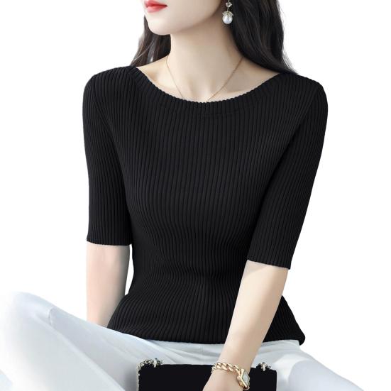 

Женские топы Slim Fit, однотонные, ребристые, с круглым вырезом и коротким рукавом, эластичные, с короткими рукавами, топы для повседневной носки чёрный