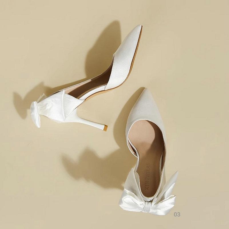 Fashion French High Heels, Women'S Thin Heels, Satin Engagement Shoes, High-End Feel, Xiuhe Wedding Dress, Two Pairs To Wear