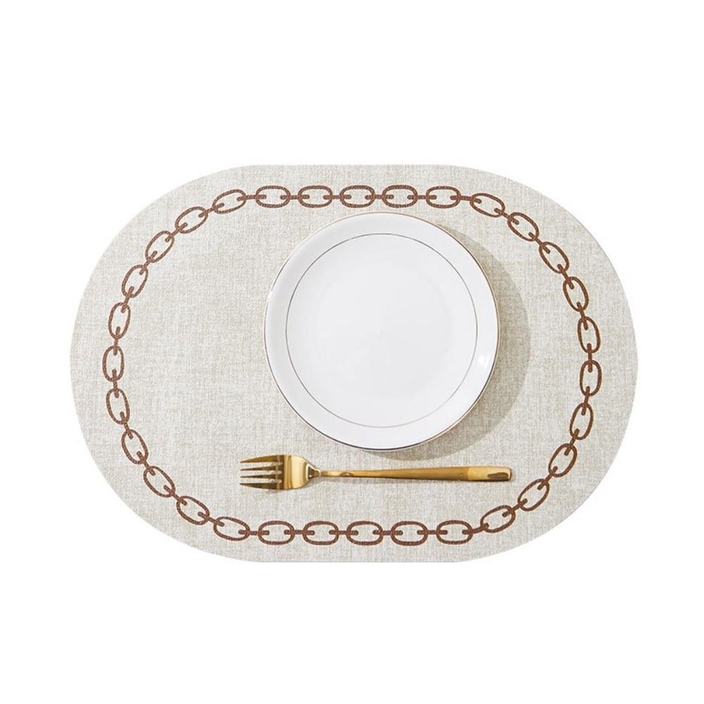 Durable Chain-printed Oval Placemats Oval Shape Leather Waterproof Placemat Washable Waterproof Heat Resistant Pad Kitchen