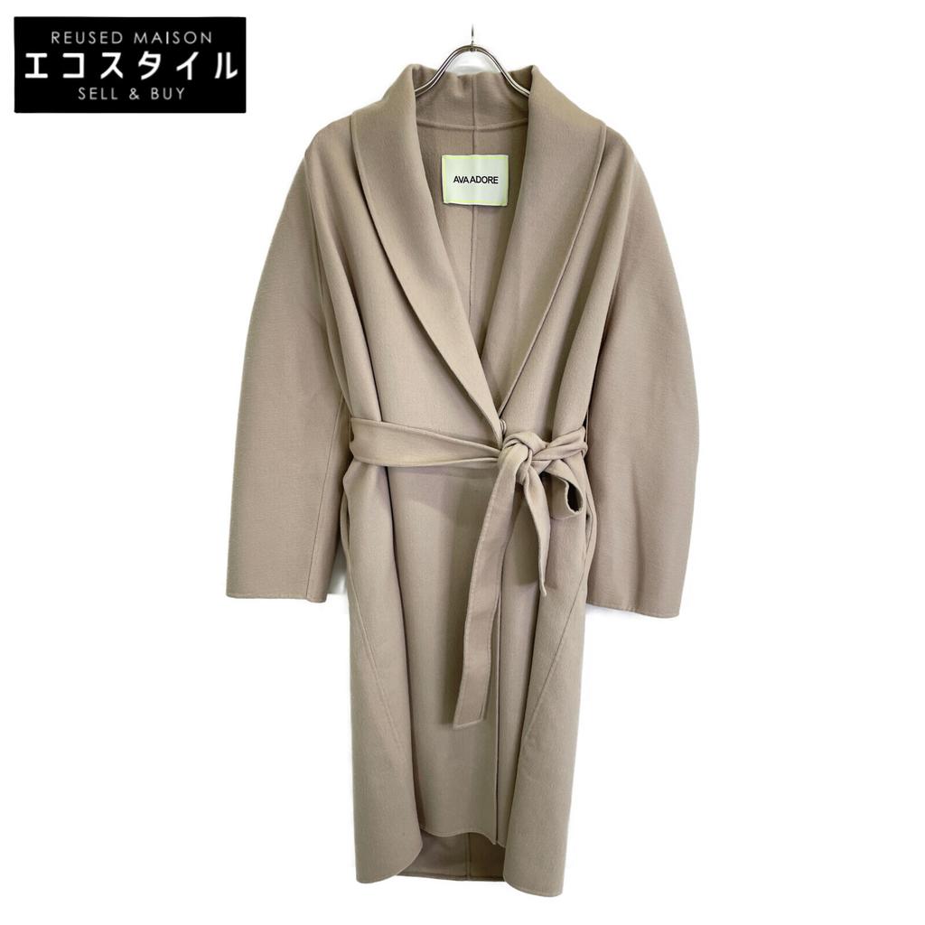 Ava Adore 531-0281003 Beige wool x mink fur belted single coat coat 36 beigeUsed