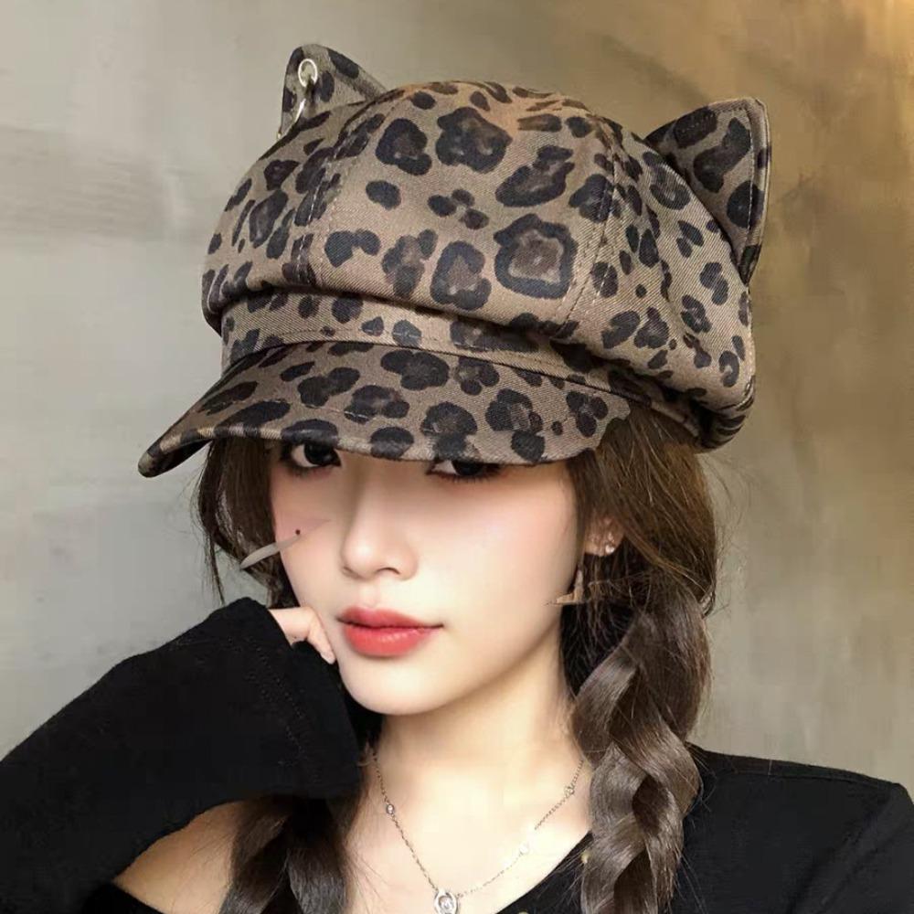 

Octagonal Shape Cat Ear Berets Retro Style Octagonal Newsboy Hats Cute Painter Hat Student Style A