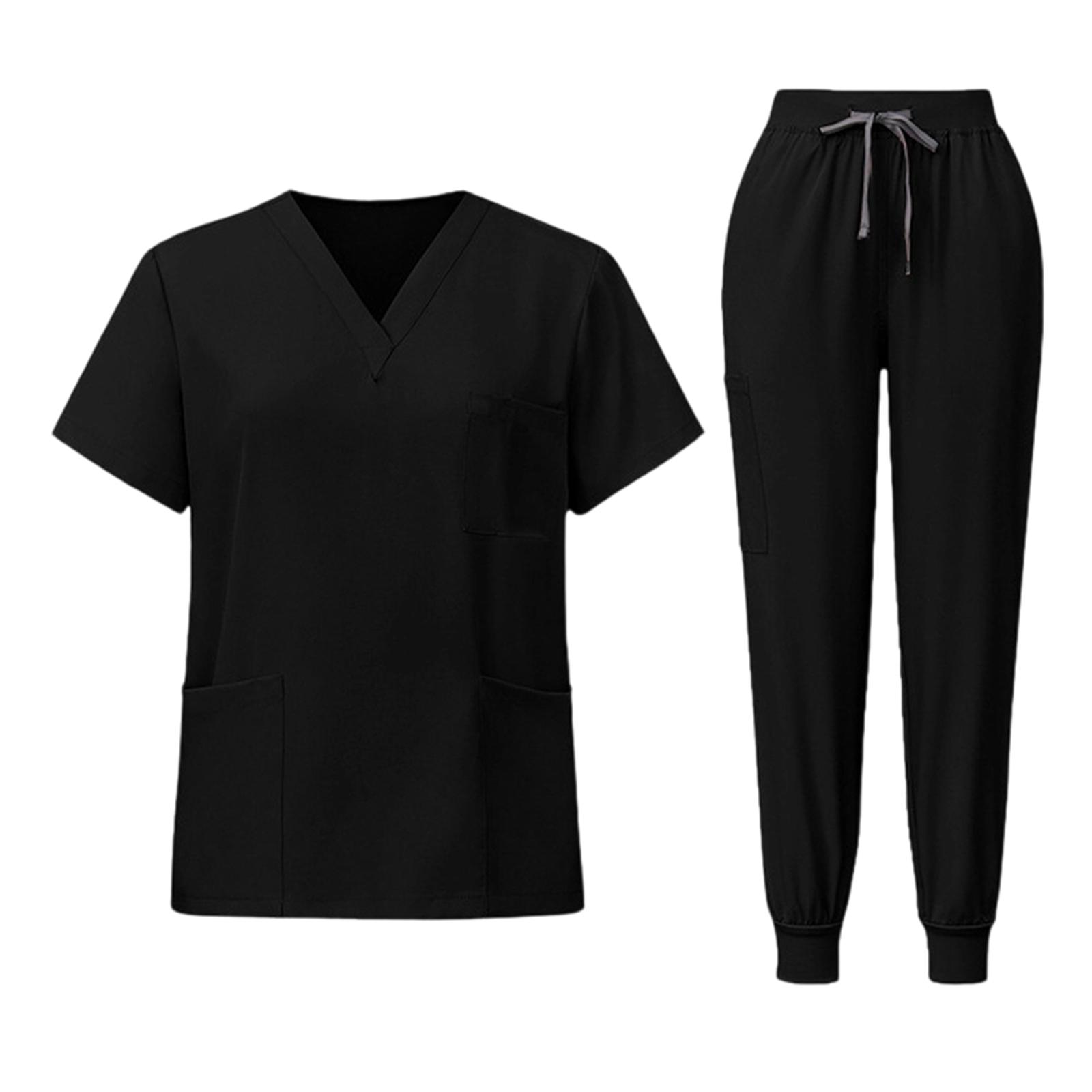

Unisex Loose And Comfortable V-neck Short Sleeved Pants Workwear Beauty Suit Protective Suit Set XXL чорний