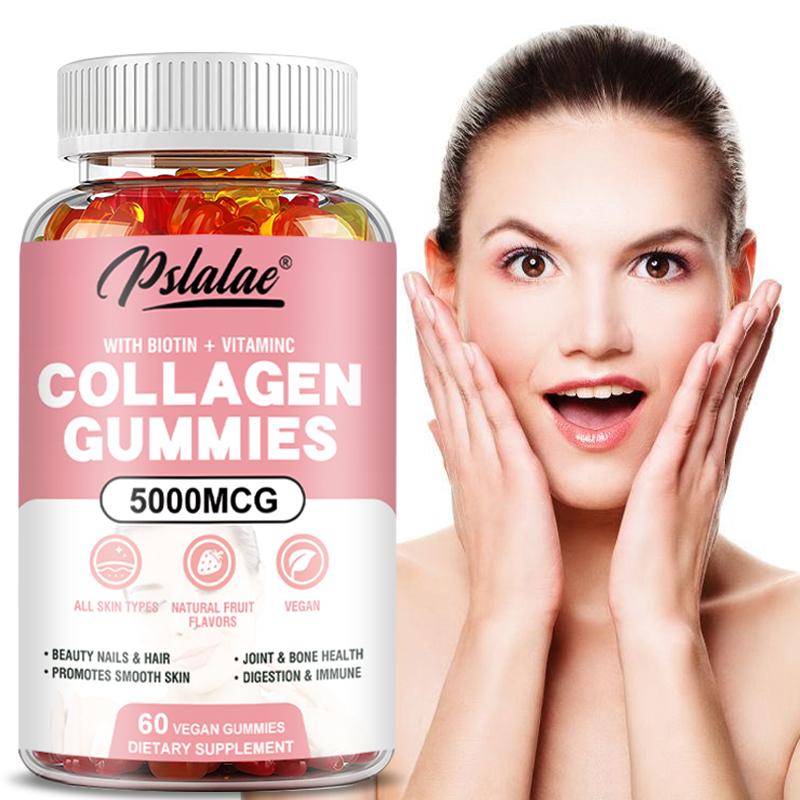 Pslalae 5000mcg Collagen Gummies - Biotin + Vitamin C - Hair, Skin, and Nail Health