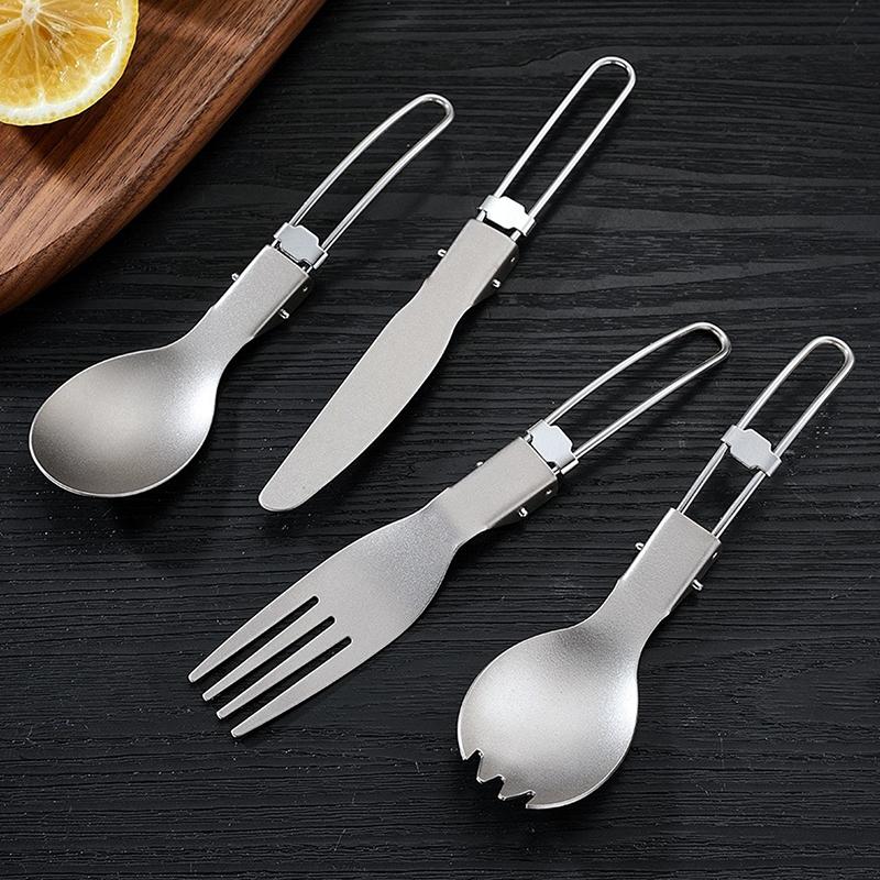 1/2/3/4Pcs Titanium Spoon Spork Ultralight Portable Cutlery Foldable Handlle Tableware For Outdoor Camping