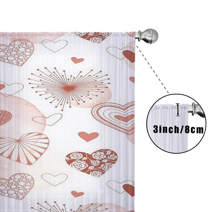Einzelnes Panel Rosa Weiß Gemustert Herzförmiger Gaze Vorhang Romantischer Valentinstag Stil Geeignet Schlafzimmer Wohnzimmer Vorhänge Polyester Flächenfenster