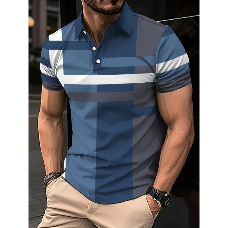 Summer Men s Golf Stripe Pattern Polo Short Sleeve S