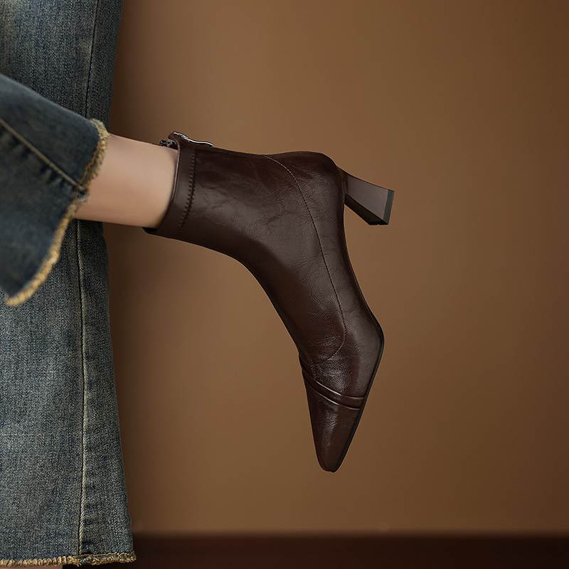 Krazing Pot Microfiber Pointed Toe Thin High Heels Modern Boots Size 42 Zip Plus Size Women Elastic Ankle Boots