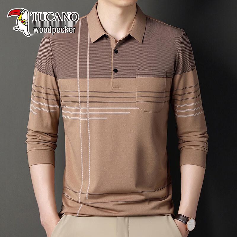 TUCANO Men's Striped Business Casual Long Sleeve Polo