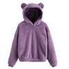 Women's Fashion Long Sleeve Solid Color Fleece  Ears Hooded Warm Sweater Sweatshirt