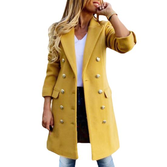 

Женская куртка с отложным воротником и карманами, однотонная, двубортная, облегающая, с длинными рукавами, для поездок на работу, свиданий, весна, осень, зима, пальто XXL жёлтый