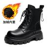 Womens Chunky Sole Chelsea Boots With Zipper Back Lace-Up Front Classic British Style Ankle Winter