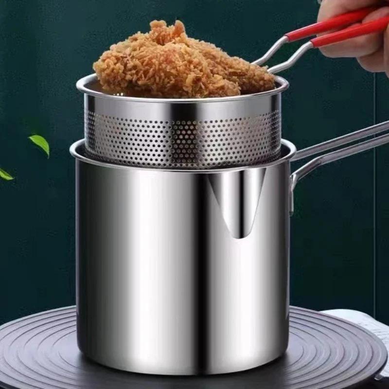 Deep Fryer with Frying Basket Stainless Steel Kitchen Specific Frying Chicken Deep Fryer Multifunction Small Pot Cooking Tools