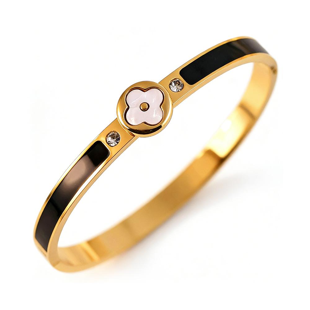 Γυναικείο Βραχιόλι Τιτανίου με Επιχρύσωση, Ανθεκτικό στο Χρώμα, Τετράφυλλο Τριφύλλι