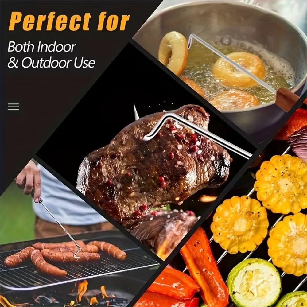 Wooden Handle Barbecue Food Turner Stainless Steel Grilling Cooking Flipper  Kitchen Barbecue