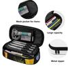 Stationery Pencil Case Printed 300D Polyester Zip Around Closure with Main Compartment Mesh Pocket and Pen Slots for Students
