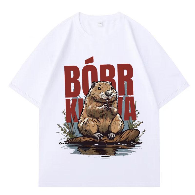 Bober Kurwa Bobr T-Shirts Lustiges Biber-Meme T-Shirt Herren Damen Baumwolle Klassisch Locker Übergröße Anime Kleidung