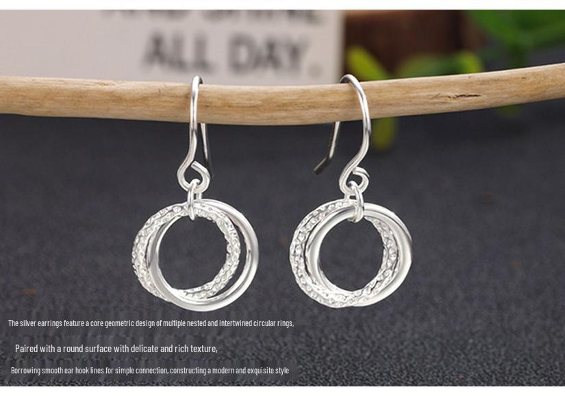 S925 Sterling Silver Interlocking Hoop Earrings for Women - Fashionable & Versatile Double Pendant.