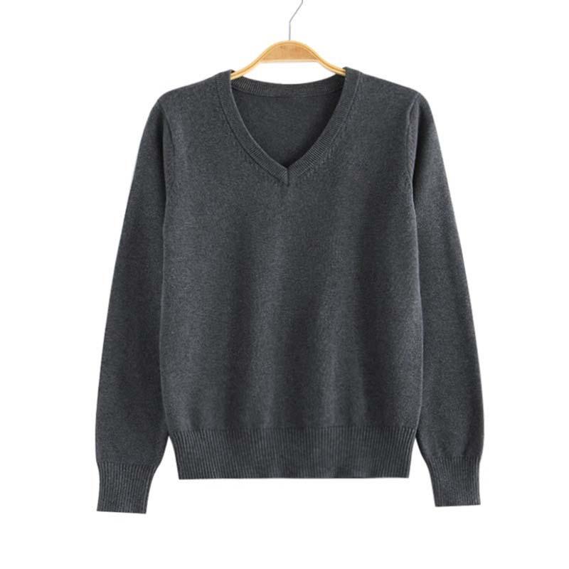 

Вязаный свитер в студенческом стиле JK с V-образным вырезом, однотонный Small темно-серого