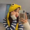 Frog Knitted Wool Hat for Women In Autumn and Winter Versatile Cute Korean Style Headdress Winter Headgear Cuckold Trendy Ear Cup