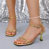 Fashion 2025 Sexy Women's Gold High Heels Sandals Woman Thin Single Strap Metal Stiletto Sandals Gold Heel Shoes