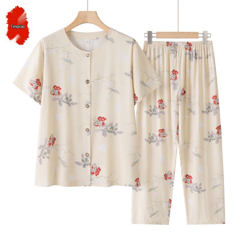 Elderly Women's Summer Cotton Short-Sleeve Two-Piece Set