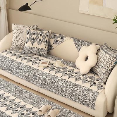 Cuscino per Divano Retro in Cotone e Lino Copridivano Bohemien Asciugamano Schienale Motivo Geometrico Antiscivolo Resistente all'Usura Asciugamano per Divano