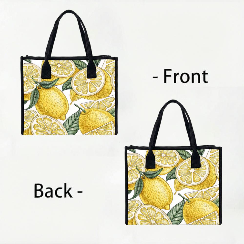 Lemon Print Tote Bag Fashion Casual Handbag for Daily Use Lightweight Reusable Shopping Bag Cute Trendy Women Outdoor Carry Bag