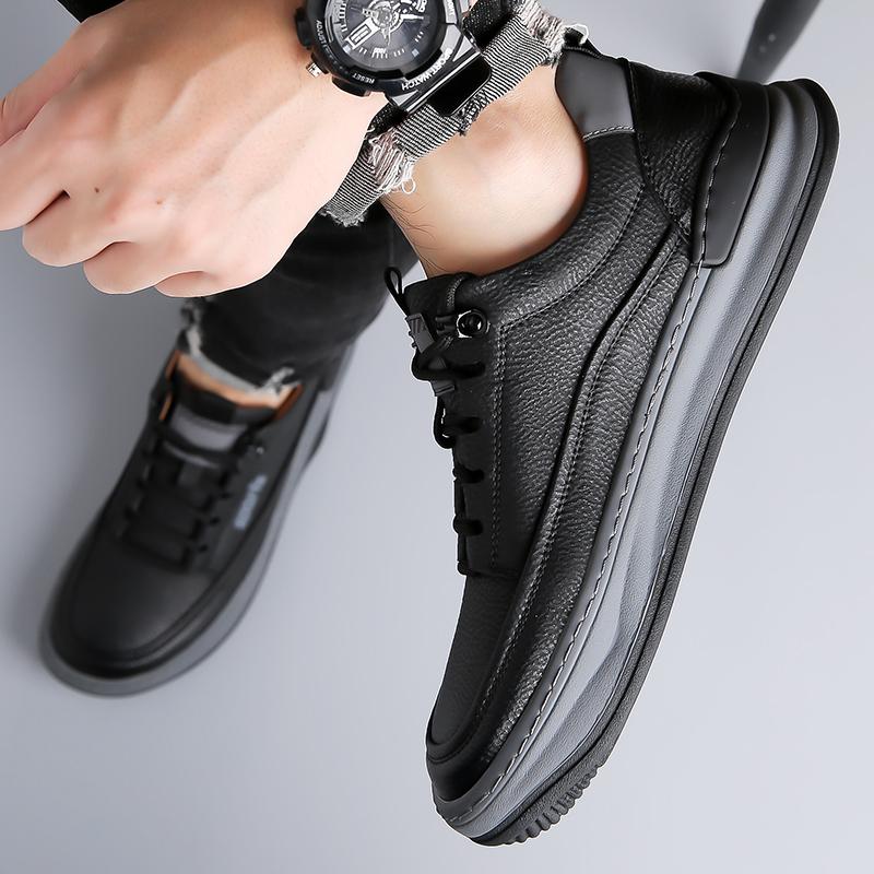 Fashion Fashionable men's lace-up casual shoes round-toed thick-soled leather shoes anti-slip wear-resistant breathable and trendy shoes