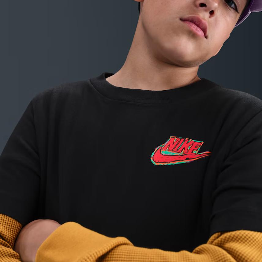 Nike Camiseta Logo Gola Redonda Manga Curta Infantil Tops Preto HV5212-010