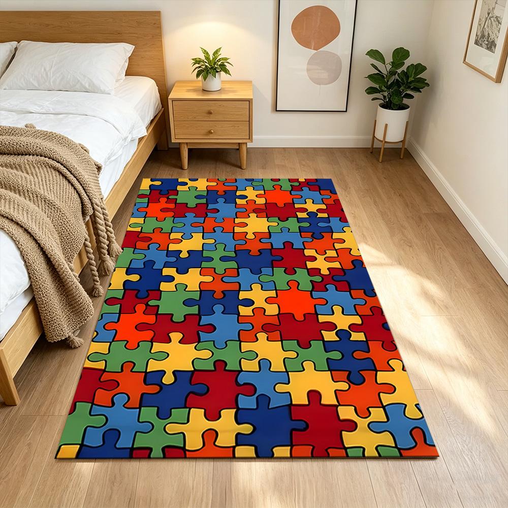 Colorful Puzzle Pattern Background Non-Slip Home Carpet Design for Office Decor Living Room Bedroom Gift
