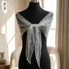 Bolero/Șal din Tul Transparent cu Perle Presărate, Pelerină Scurtă din Plasă cu Legătură în Față, Wrap pentru Rochie de Mireasă, Rochie de Seară