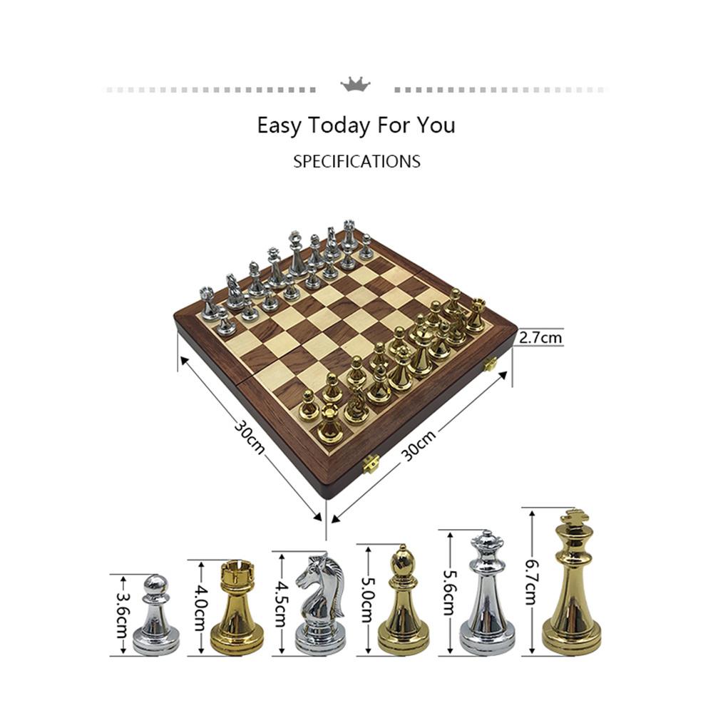 Metal Glossy Golden And Silver Chess Pieces Solid Wooden Folding Chess Board High Grade Professional Chess Games Set Gift