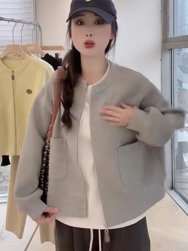 

Элегантный кардиган на молнии в корейском стиле для весны - Повседневная куртка с длинным рукавом и круглым вырезом Large