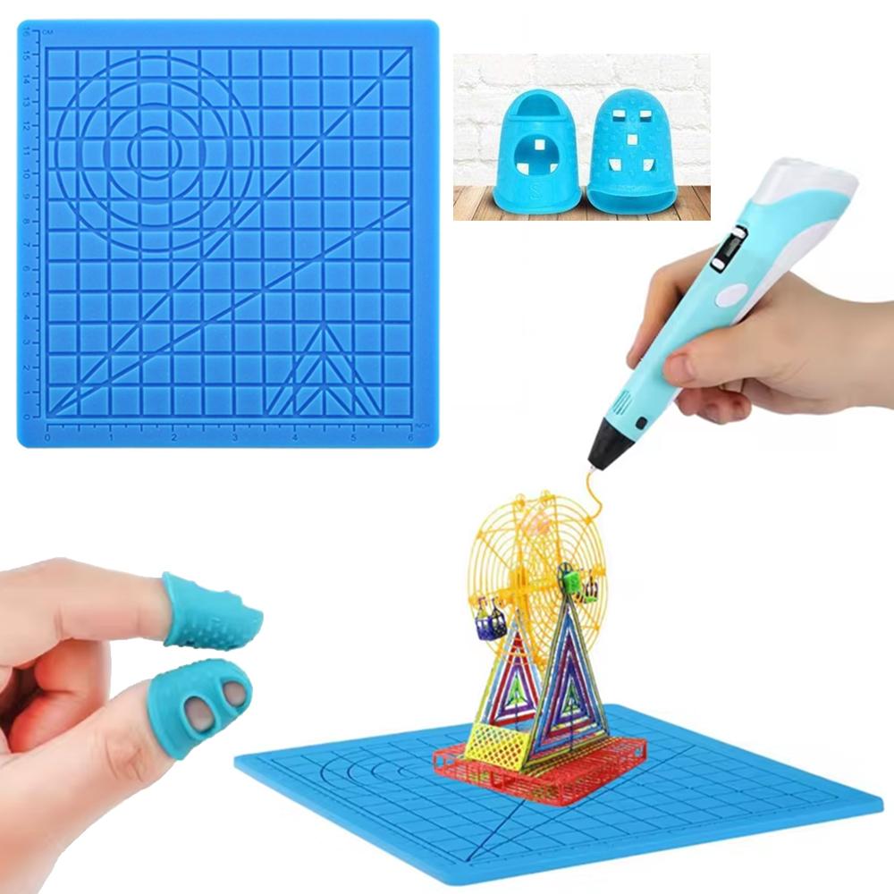 3D Printing Silicone Mat DIY With 2 Finger Protectors Template Drawing Tool Silicone Pad Drawing Tools for Kids Adults